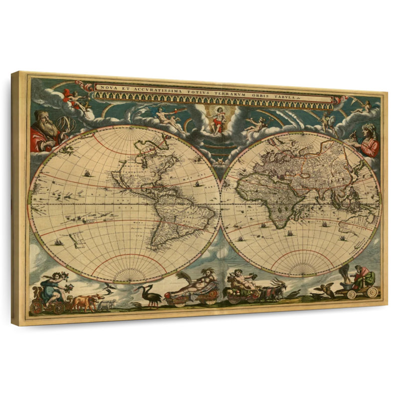 Carte du monde Aliaz des années 1600, H 32 po x l 48 po