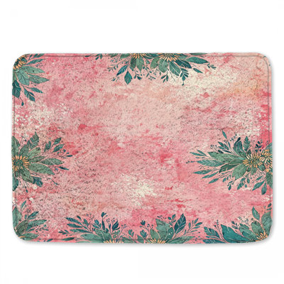 Tapis de bain floral à fond rose