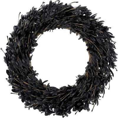Couronne de forsythia artificielle avec baies et feuilles de soie, couronne florale noire pour porte d'entrée, porche, mur, fenêtre, décoration intérieure et extérieure, décoration saisonnière printemps été automne