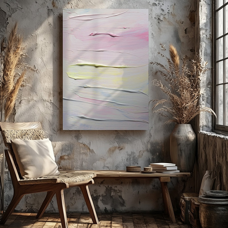 Toile, composition abstraite douce avec mélange de couleurs pastel, y compris l'art mural sur toile rose pâle et jaune pâle