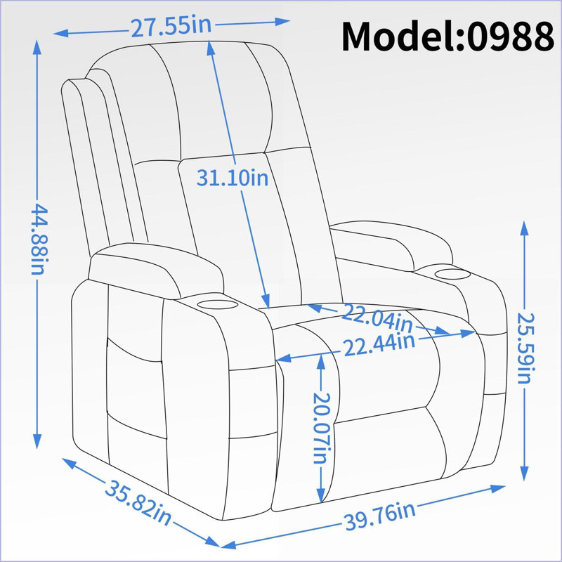Fauteuil inclinable électrique inclinable avec massage en 8 points Chaleur lombaire, capacité de 350 lb, port USB, porte-gobelets | Noyer brun
