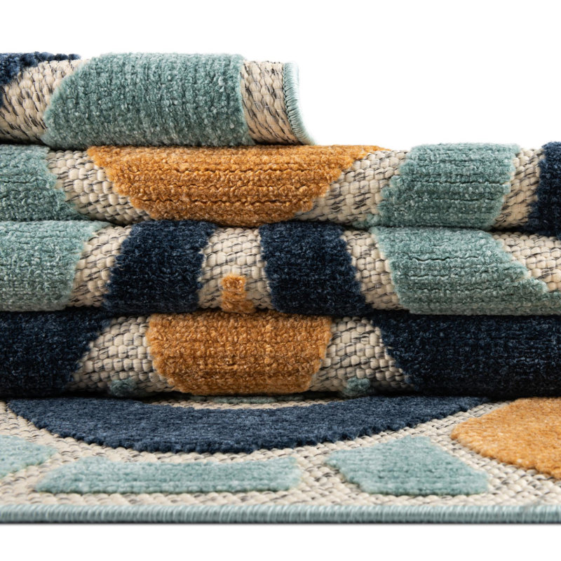 Tapis d'extérieur Hayworth Bleu, Rond 3 pi 3 po