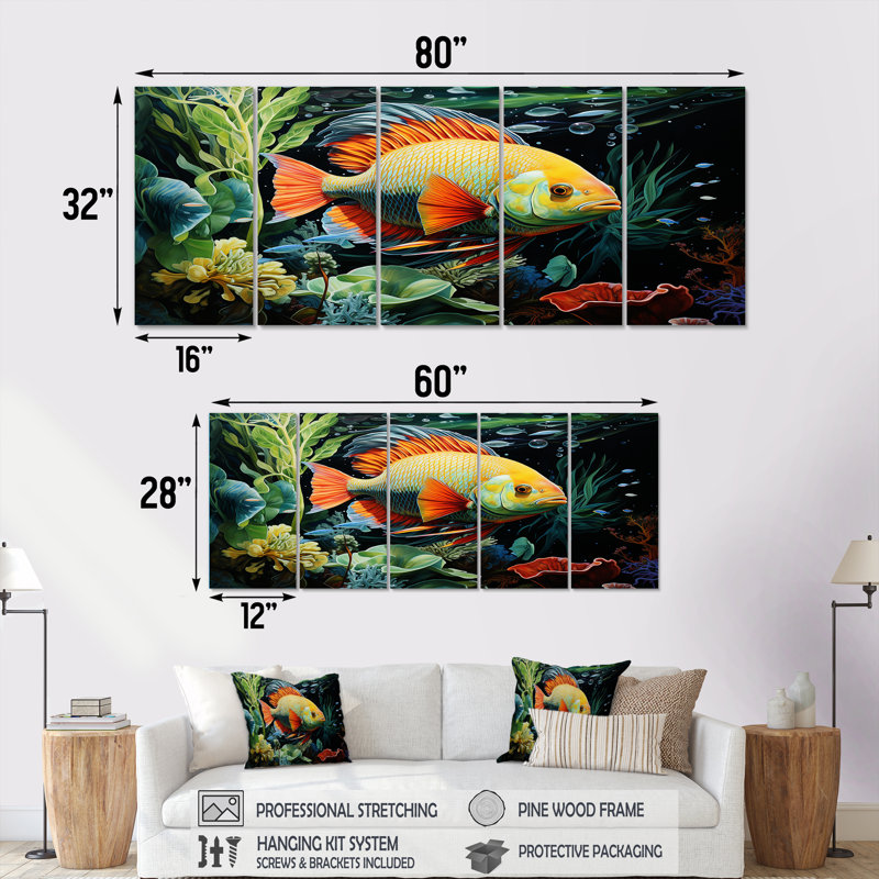 5 pièces d'art mural, H 32 po x l 80 po