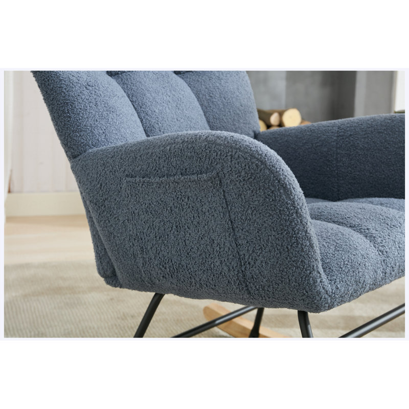 Fauteuil à bascule oscillant en tissu avec poches latérales Teddy, bleu marine, Navy Fabric