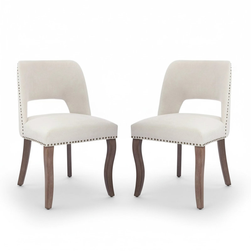 Ensemble de 2 chaises de salle à manger rembourrées en bois, Beige