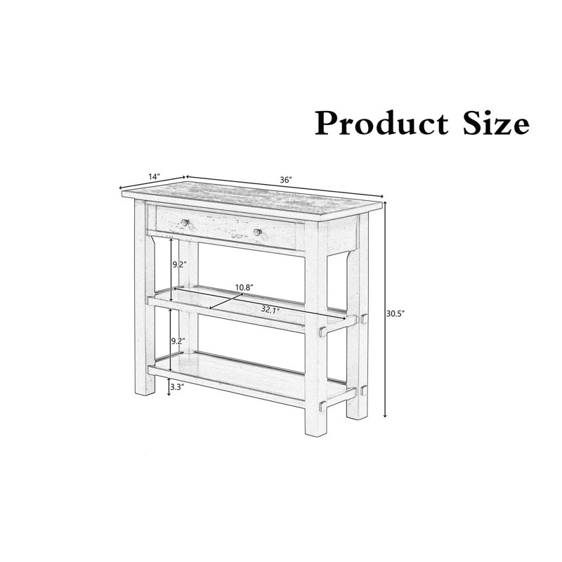 Console Table With Drawer & Shelves, Gray Wash