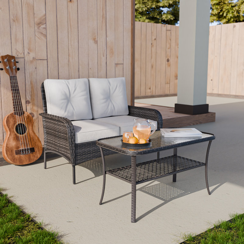 Wicker Outdoor Loveseat with Coffee Table