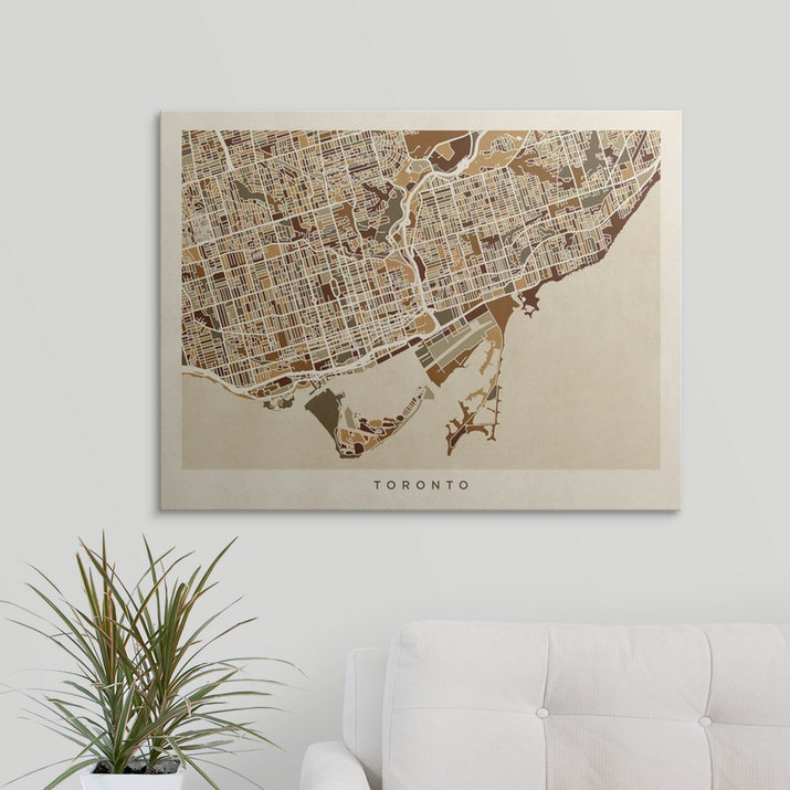 «Toronto Street Map» par Bellen, impression, H 27 po x l 36 po x P 1,5 po, Toile