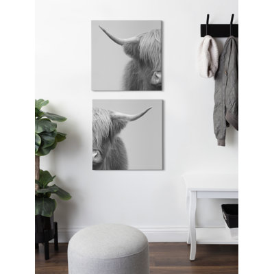 Drumheller «Hey Dude Highland Cow Grey», ensemble de 2 impressions sur toile tendue