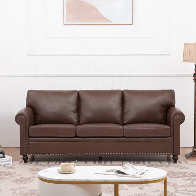 3-Seater PU Sofa with Pocket Springs and Nailhead Trim