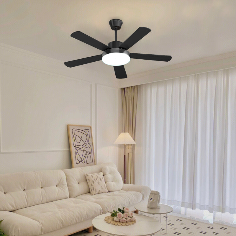 52" Ceiling Fan With Lights And Remote Control, 5 Reversible Wooden Blades, 3 Colour LED Light, Black