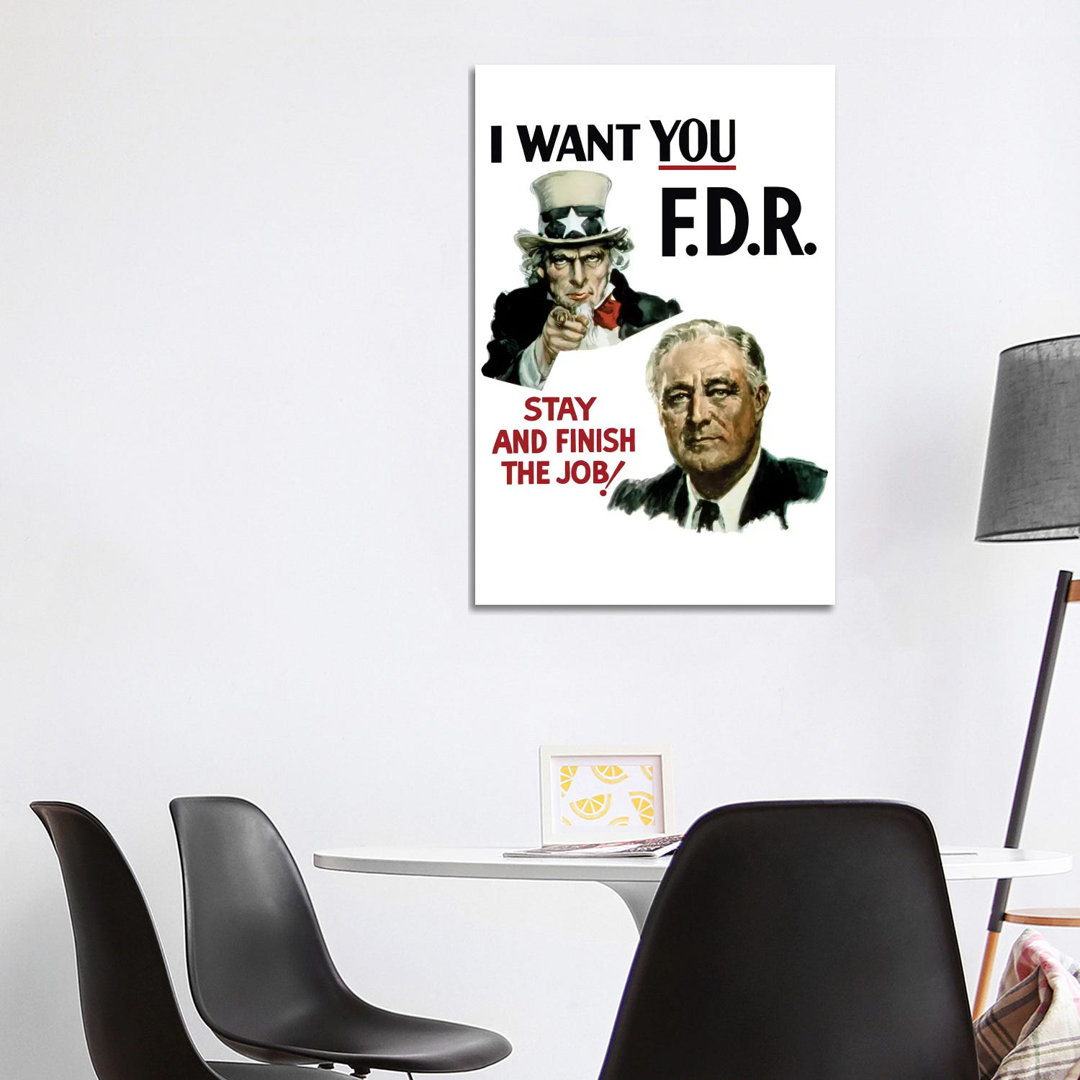 WWII Poster Of Uncle Sam And President Franklin Roosevelt by Stocktrek Images - Wrapped Canvas Print