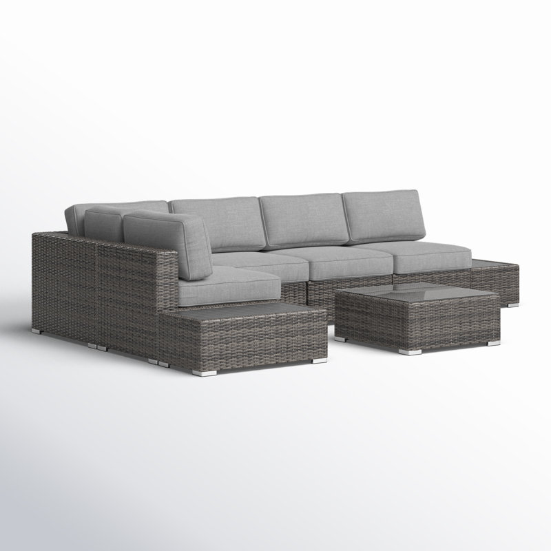 Liscomb Wicker Fully Assembled 4 - Person Seating Group with Cushions, Mixed Gray