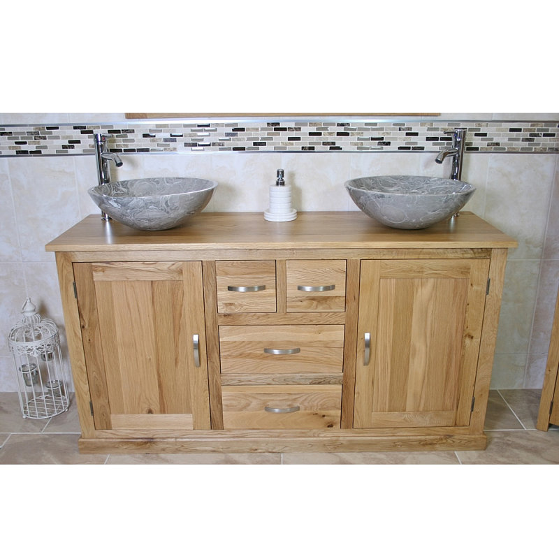 Wilsmere 1430mm Double Bathroom Vanity with Vessel Stone Basin, Grey