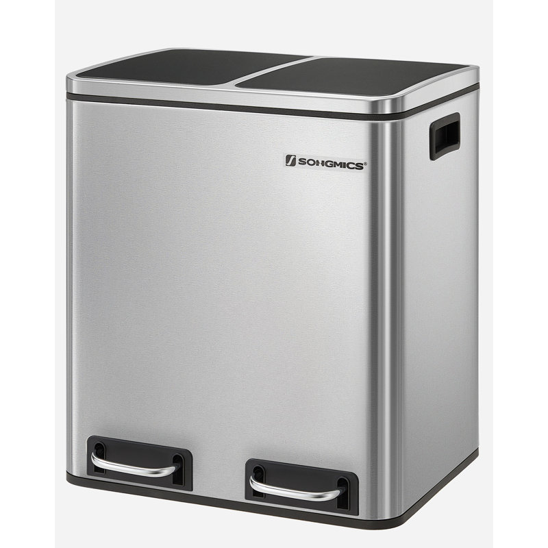 Steel Step On Multi-Compartment Rubbish & Recycling Bin, Silver, 30L