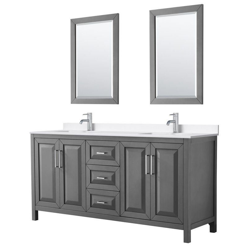 Daria 72'' W Vanity, Gray, Polished Chrome, Giotto Quartz
