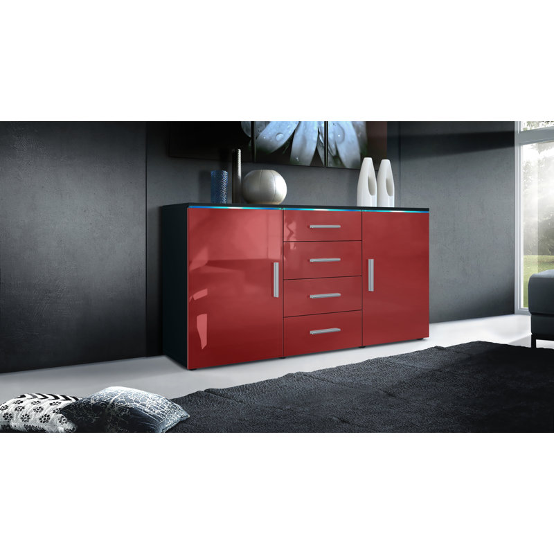 Mccrea 139 cm W Sideboard, Black matt/Bordeaux red (glossy), No