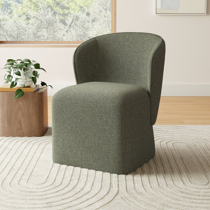 Niha Upholstered Dining Chair with Casters, Nathan Hemp Tweed