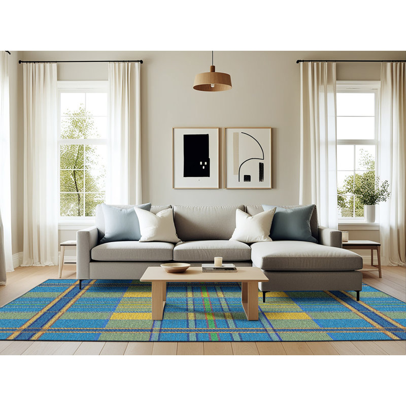 Tapis à motifs jaune / bleu, Rectangle 6 pi x 9 pi