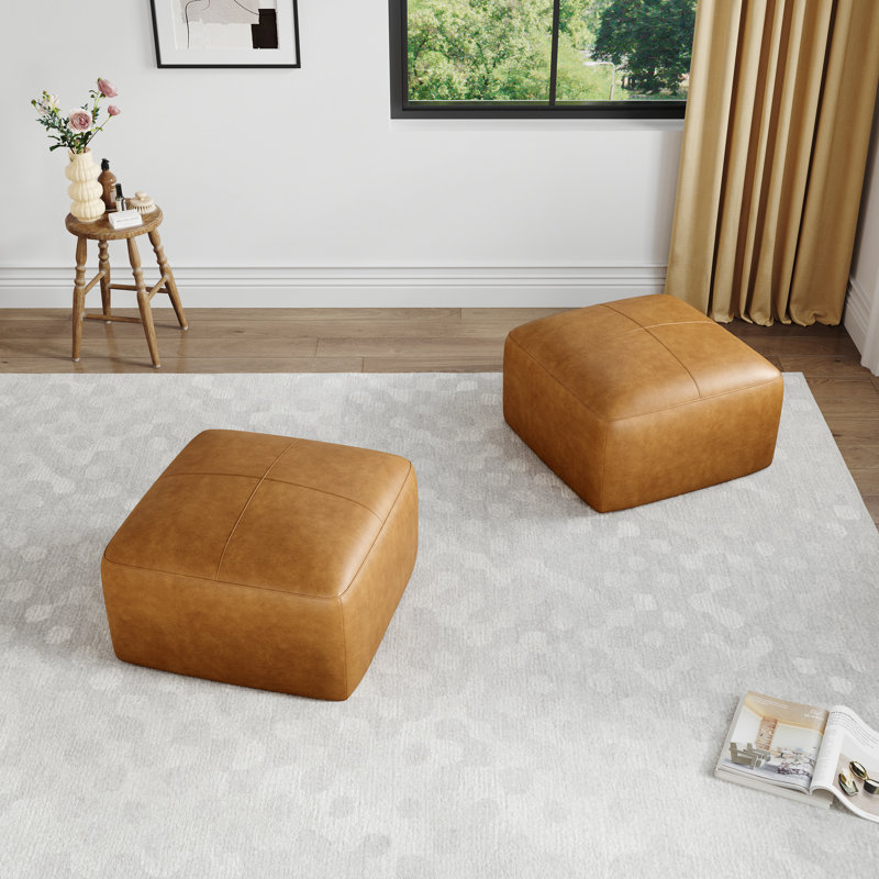 Repose-pieds en cuir italien Hustle Square, Brun