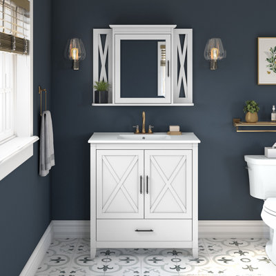 Edion 31.89'' Single Bathroom Vanity with Ceramic Top with Mirror