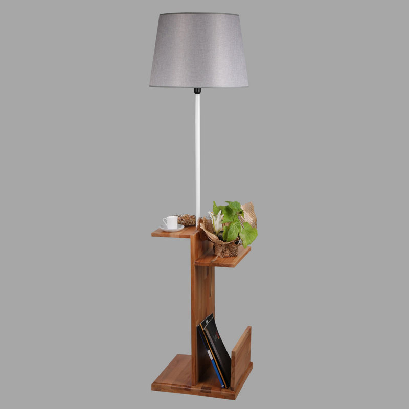 Pamela 170cm Tray Table Floor Lamp, Dark Grey, Brown/White