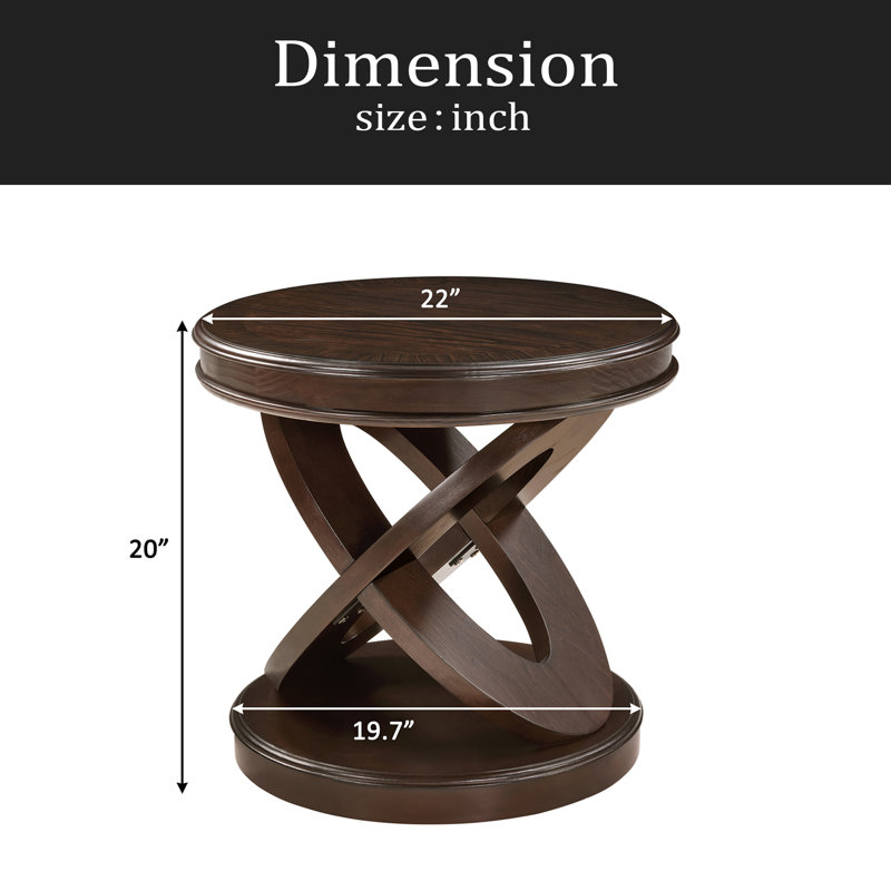 Retro Round Wooden End Table, Sofa Side Table With X-Shape Base For Family Dining Or Living Room, Espresso