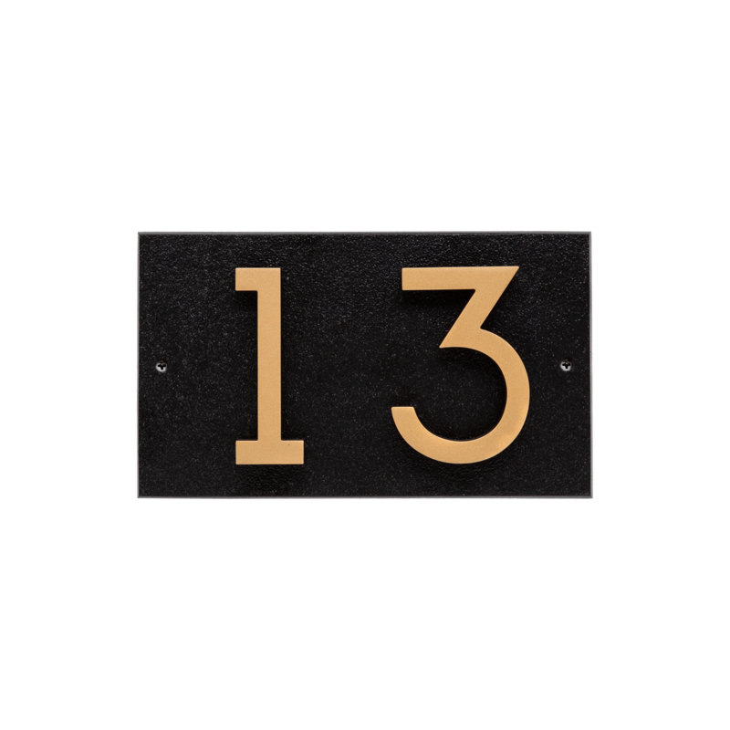 Floating 2-Number Horizontal Sign, Black /w/ Black / Gold Modern Font Numbers, Yes