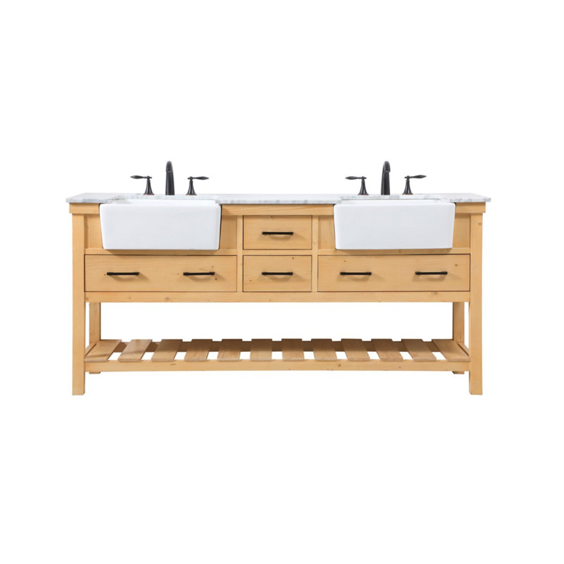 Pelaghia 72'' Double Bathroom Vanity with Marble Top, Natural Wood