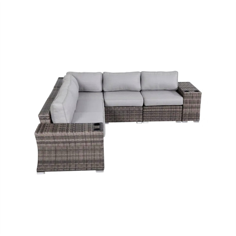 Ensemble de canapé modulaire en rotin 7 pièces avec coussins - assemblé 7 pièces
