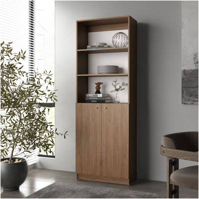Bibliothèque Beyerville avec rangement ouvert et 2 portes, chêne naturel et blanc