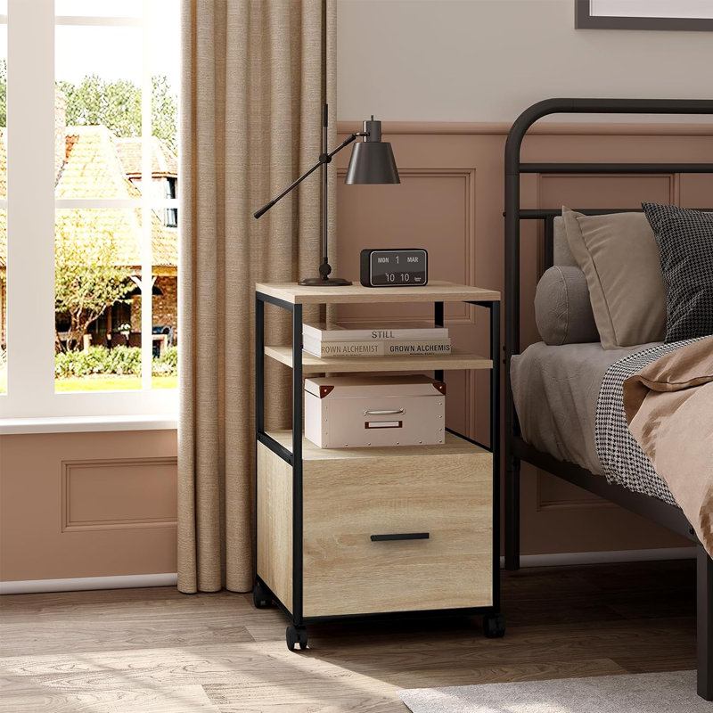 Adalyse 40cm Wide 1 -Drawer Mobile File Cabinet, Light brown