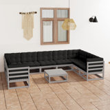  Garden Lounge Set Grey Solid Pinewood, Fabric (100% Polyester)