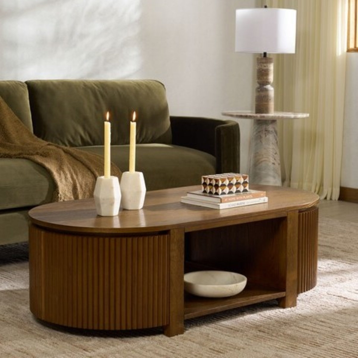 Christy 25" Oval Coffee Table, Medium Oak