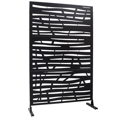 Paravent autoportant en métal, l 76 po H 48 po, noir, pour la terrasse et le salon de la piscine avec balcon, fini acier noir de 48 po de large, chambre à coucher avec terrasse, par temps venteux
