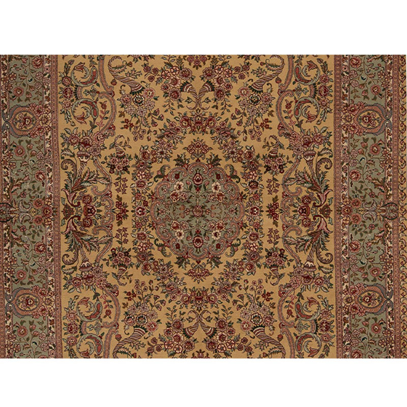 Tapis doré / brun / rouge / vert de haute qualité noué à la main