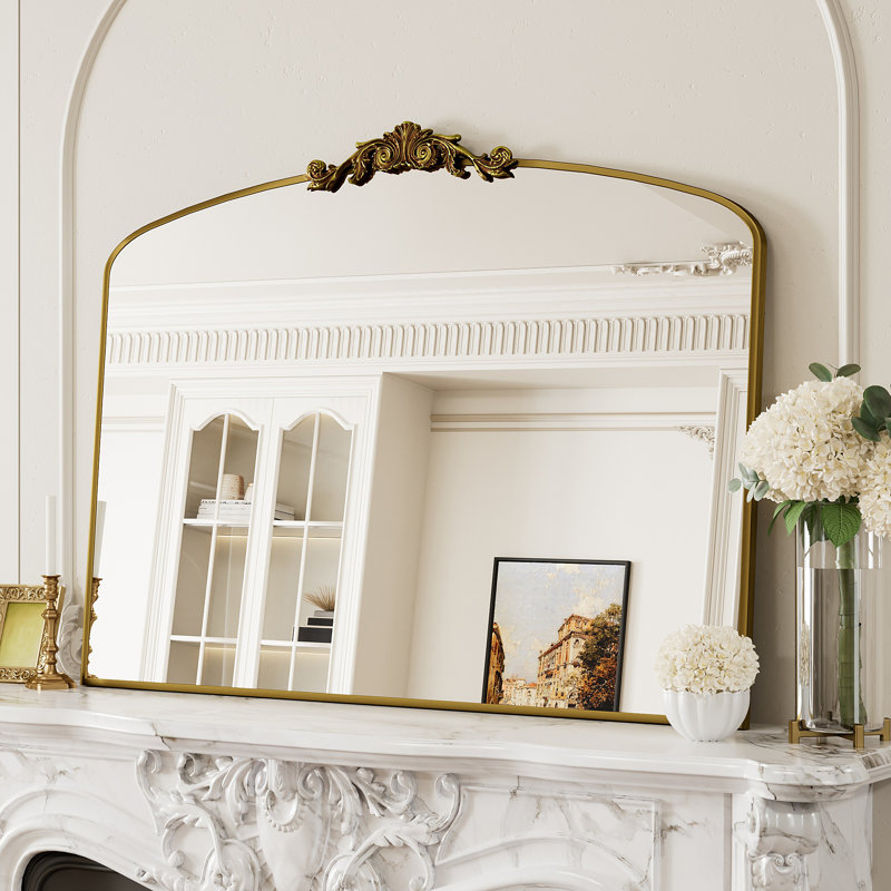 Amara Vintage Baroque Style Tempered Glass French Cleat Mounted Wall Mirror, Antique Gold, 36" x 48"