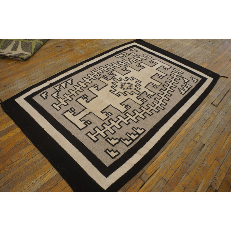 Gray Antique Tribal Geometric Native American Flatweave Navajo Scatter Rug