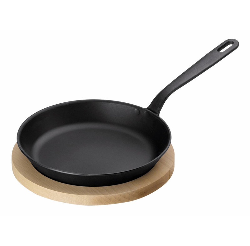 Kuhn Rikon Black Star Swiss Made Spun Iron Frying Pan with Wooden Coaster, 19cm
