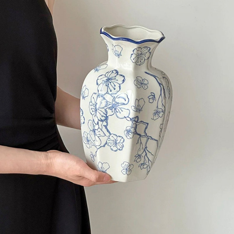Vase de table en céramique rétro pour décorations florales fraîches et séchées