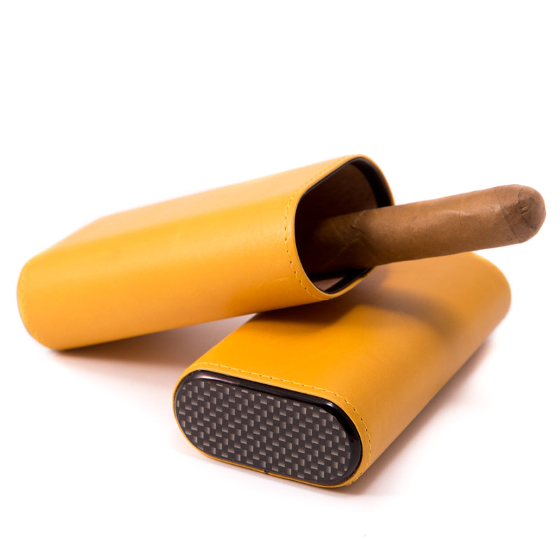 Étui à cigares en cuir, Jaune