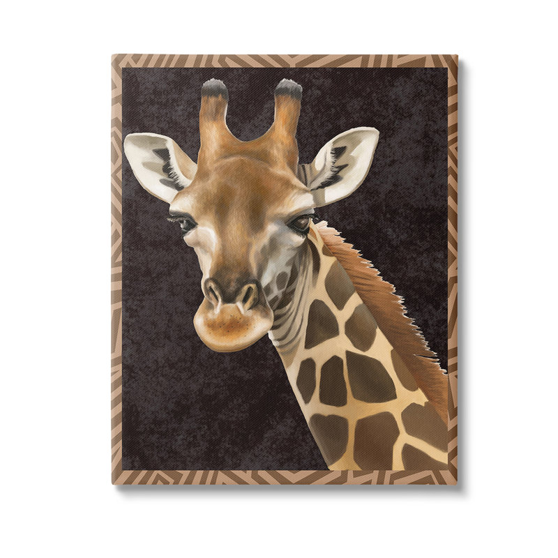 "Girafe avec bordure géométrique" par Lucca Sheppard sur toile, H 30 po x l 24 po