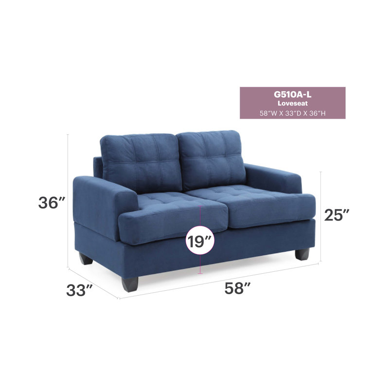 Chic Transitional Loveseat, Navy Blue