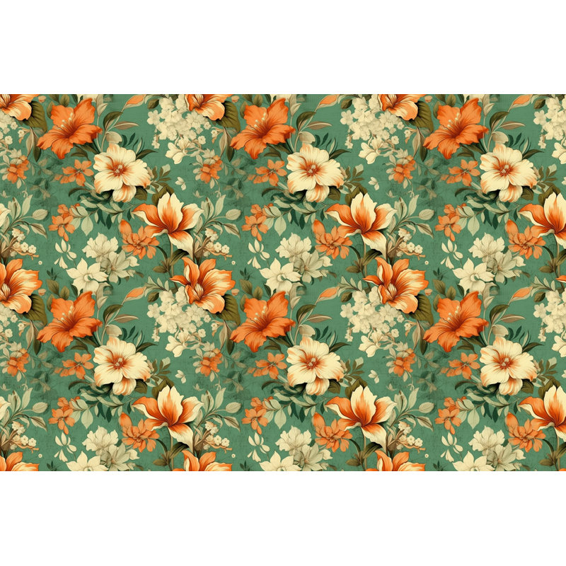 Machine Printed Comforter, Queen Comforter, Green/Orange Floral