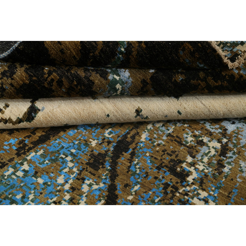 Tapis ivoire noué à la main de conception unique 9 pi 1 po x 12 pi 4 po New Age