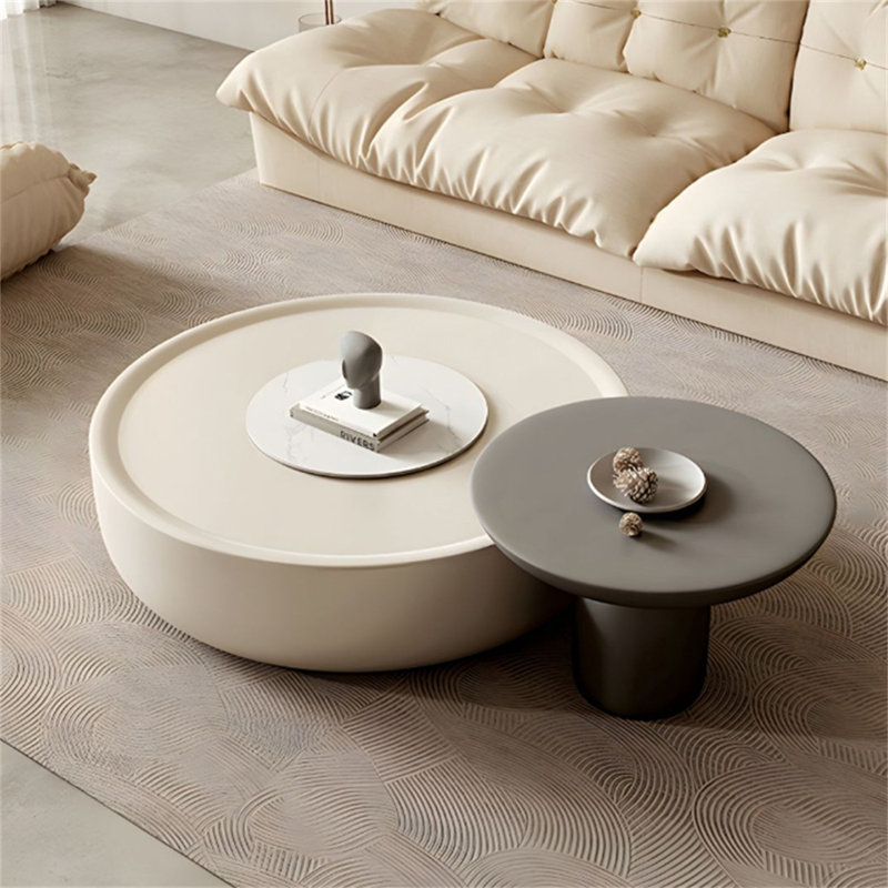 Grande et petite table basse ronde de style crème, luxe moderne français simple et léger, convient au salon de petit appartement
