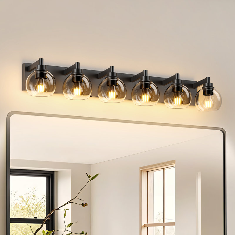6-light Bathroom Light Fixtures Over Mirror, Rustic Sconces Wall Lighting With Glass Shade For Living Room, Bedroom, Hallway