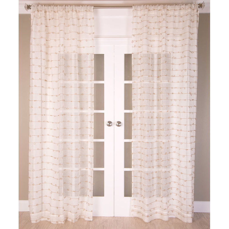 Natural Elegance 100% Linen Sheer Rod Pocket Header Curtain Panel with Jute Knots, 51" W x 84" L, White