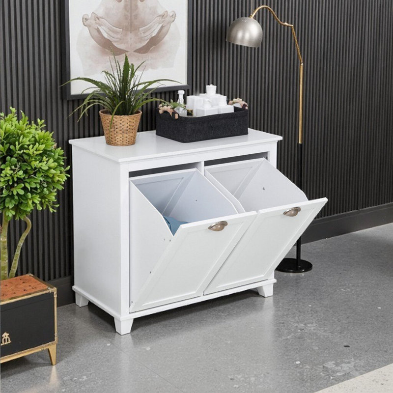 Armoire de rangement et de rangement pour le linge blanche à 2 paniers inclinables avec porte réversible, à fixation murale