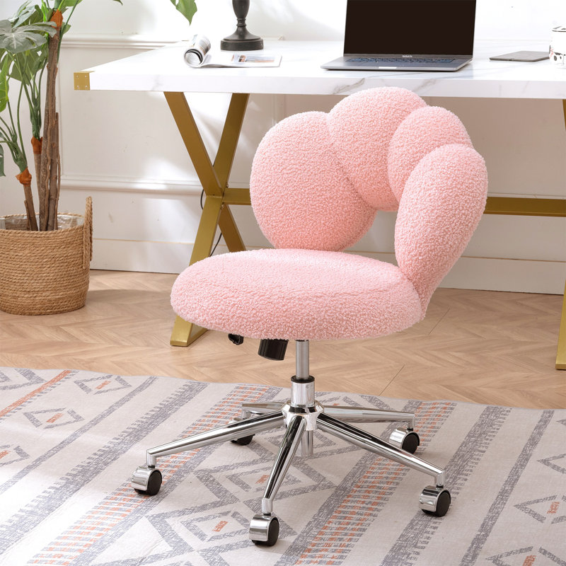 Fauteuil pivotant à 360 °, réglable en hauteur, fauteuil pivotant, tissu de bureau, Pink Teddy